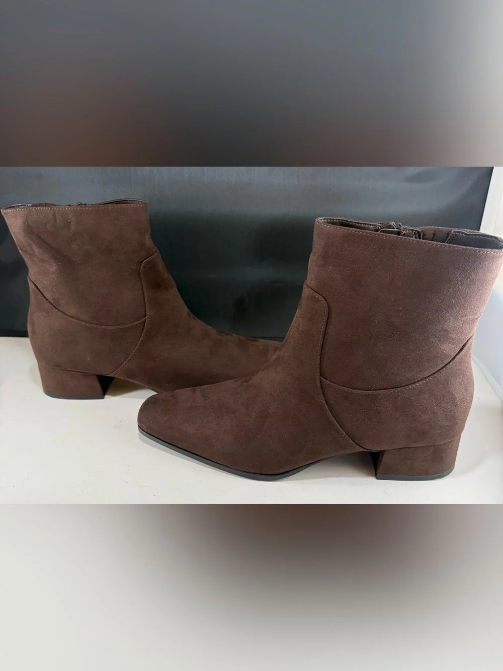 New Size 10 universal thread Brown Suede-like Ankle Boots Classic Zip 1.75 heel